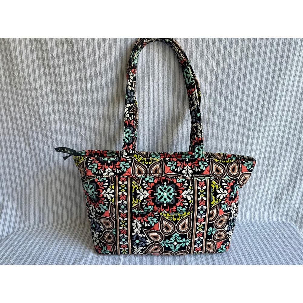 Vera Bradley Quilted Cotton Zip Top Tote Bag Floral Paisley Multi Colour